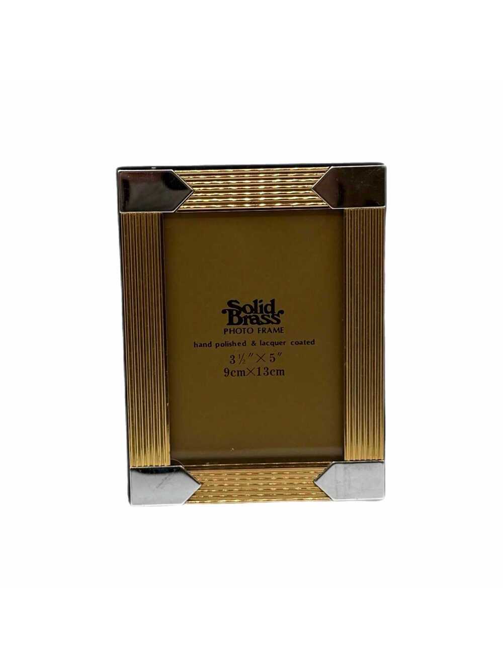 Vintage Solid Brass Ribbed with Silver Accent Picture Frame – 3.5x5-Inch Photo